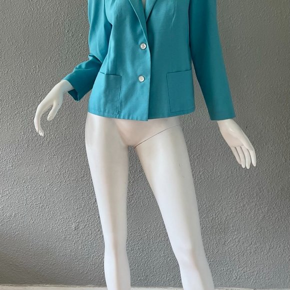Vintage 70s Aqua Blue AMY ADAMS Boxy Disco Retro Blazer Jacket Top M - Picture 5 of 12